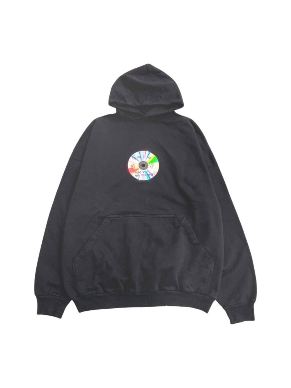 Balenciaga Valentine CD Hoodie Sweatshirt Distressed 2 Black